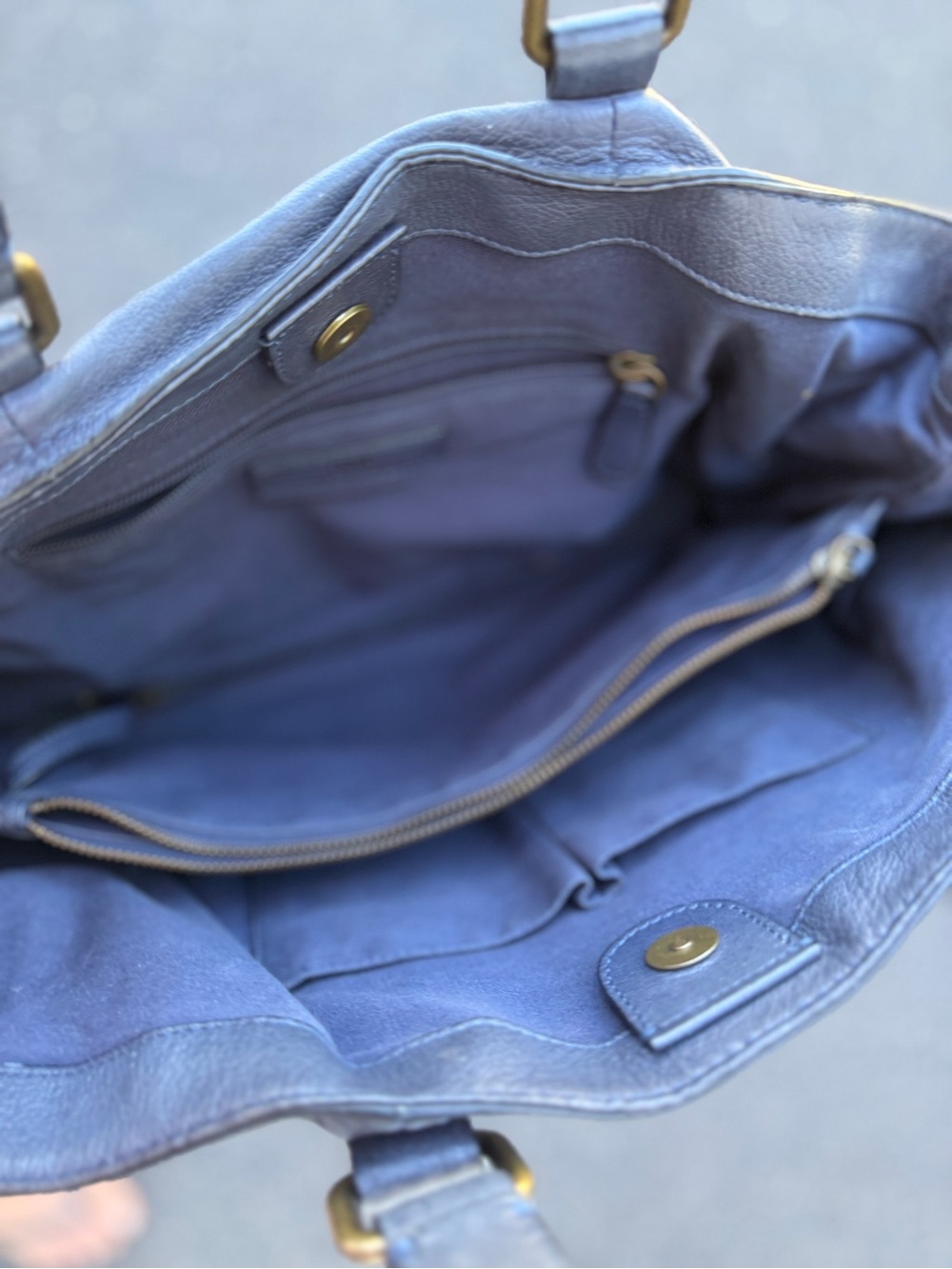 Frye Blue Leather Tote with Gold-Tone Hardware - Picture 9 of 11